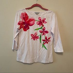 Tommy Bahama 3/4 sleeve top with pink orchids Size XS